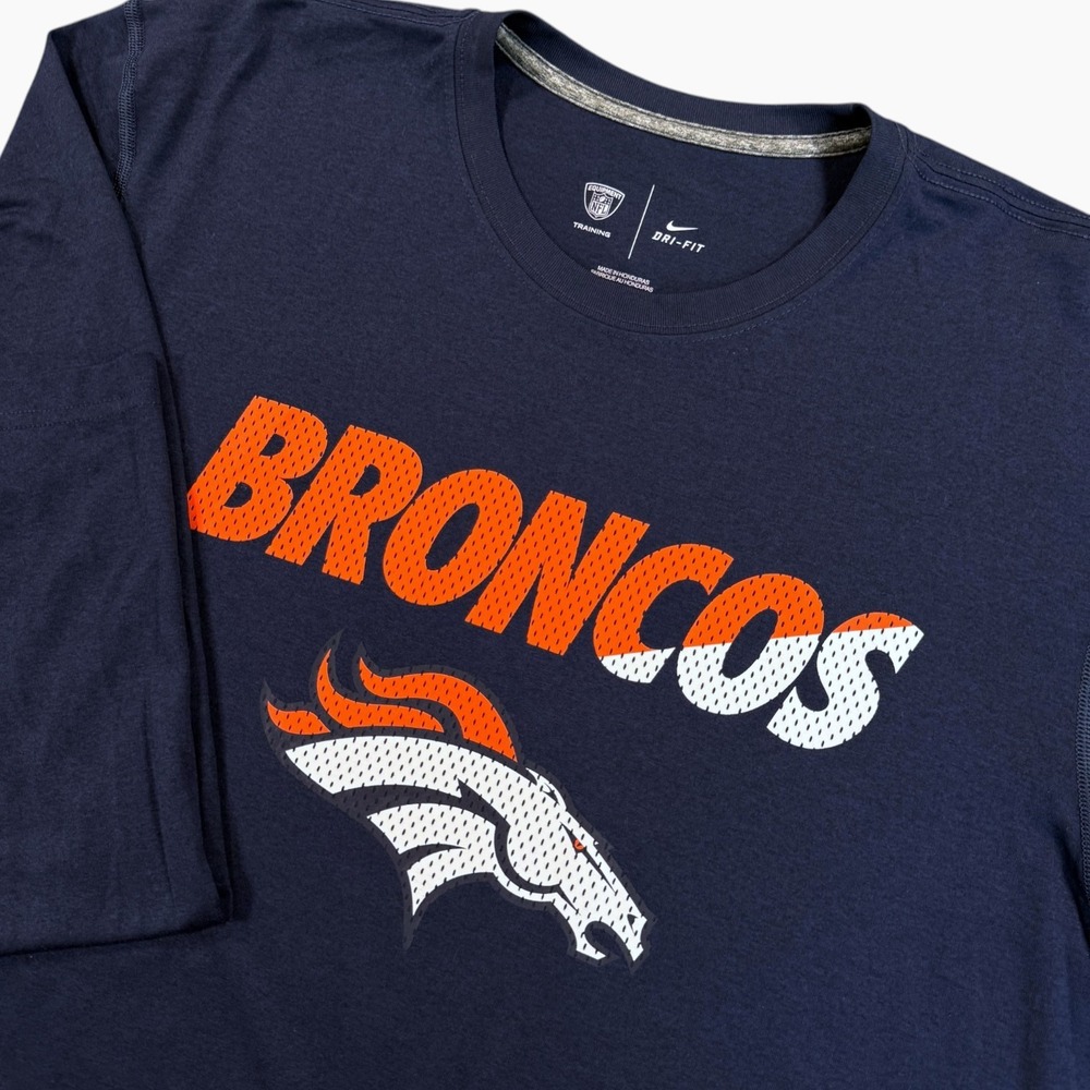 NIKE Dri-Fit NFL Denver Broncos Long Sleeve Training Tee Mens XL Navy Shirt